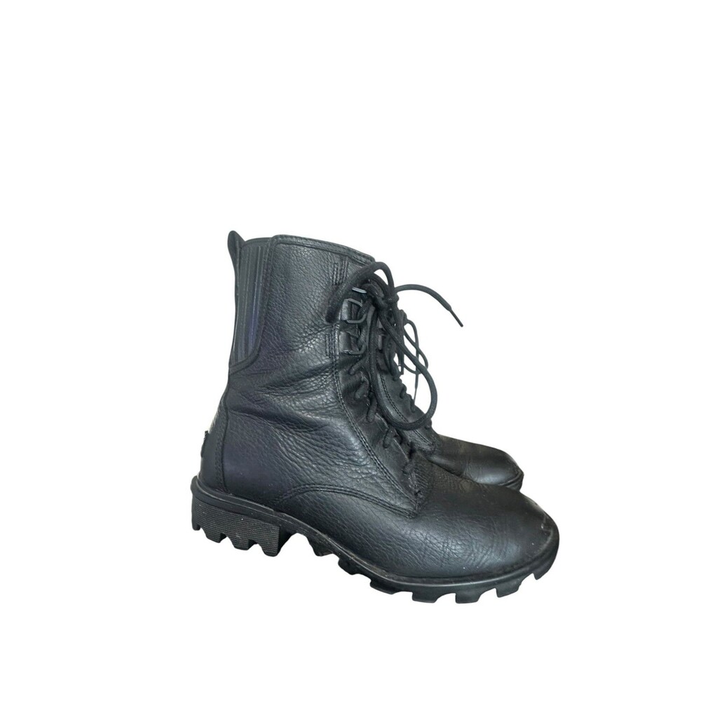 Sorel Phoenix Combat Boots Black Leather Lace Up Side Zip NL3003-010 Womens 8.5